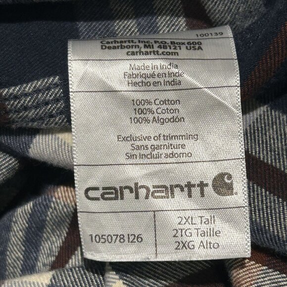 Carhartt 2XLT Loose Fit Heavyweight Flannel Long Sleeve Plaid Shirt Navy 105078 - Picture 8 of 11